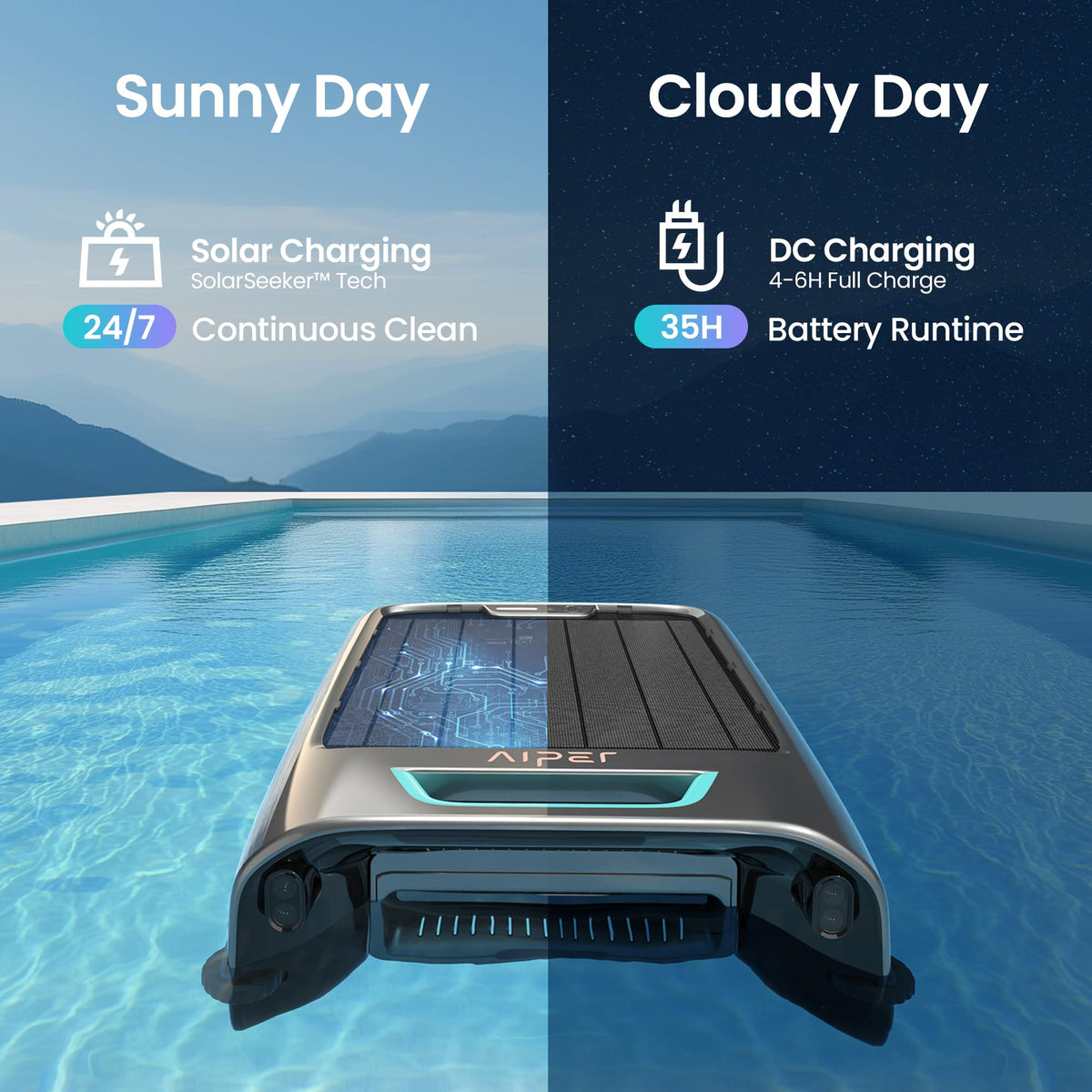 EcoSurfer S2 solar pool skimmer robot cordless automatic continuous cleaning efficient debris removal gray