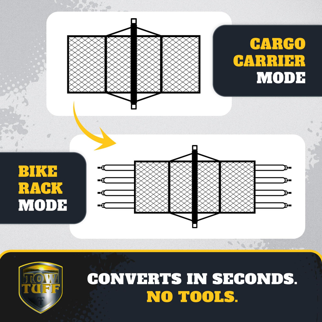 Cargo Carrier with Bike Rack 500 lb Capacity Black Heavy Duty Steel Fits 2 Inch Tow Receiver