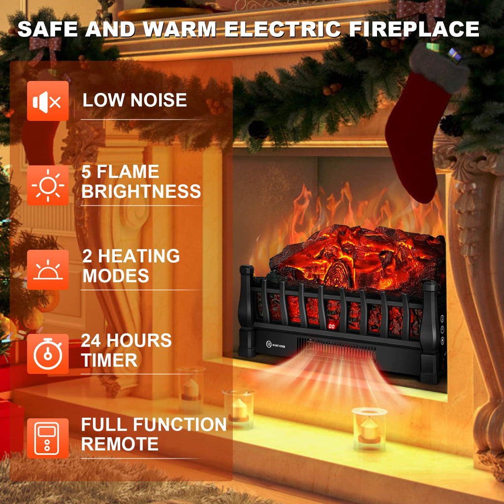 Electric Fireplace Logs Insert Heater with Remote Control for Home Decor Indoor Heating Cozy Ambiance