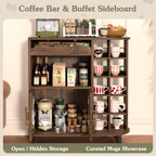 Coffee bar cabinet with 24 cup display large drawer storage modern wooden buffet sideboard kitchen walnut