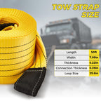 90000lb Heavy Duty Tow Strap 30ft x 7.1in Recovery Rope for Truck SUV RV Tractor 6m 50 Tons Break Strength