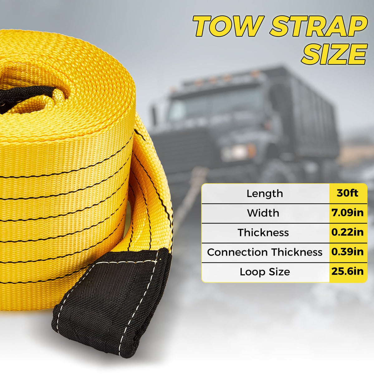90000lb Heavy Duty Tow Strap 30ft x 7.1in Recovery Rope for Truck SUV RV Tractor 6m 50 Tons Break Strength