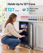 15 Inch Beverage Refrigerator 127 Cans Under Counter Refrigerator for Home Bar Office Kitchen