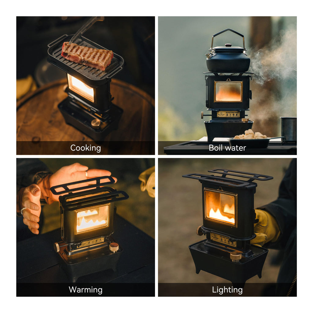 Portable Camping Oil Lantern and Cooking Stove, Stainless Steel, Silver