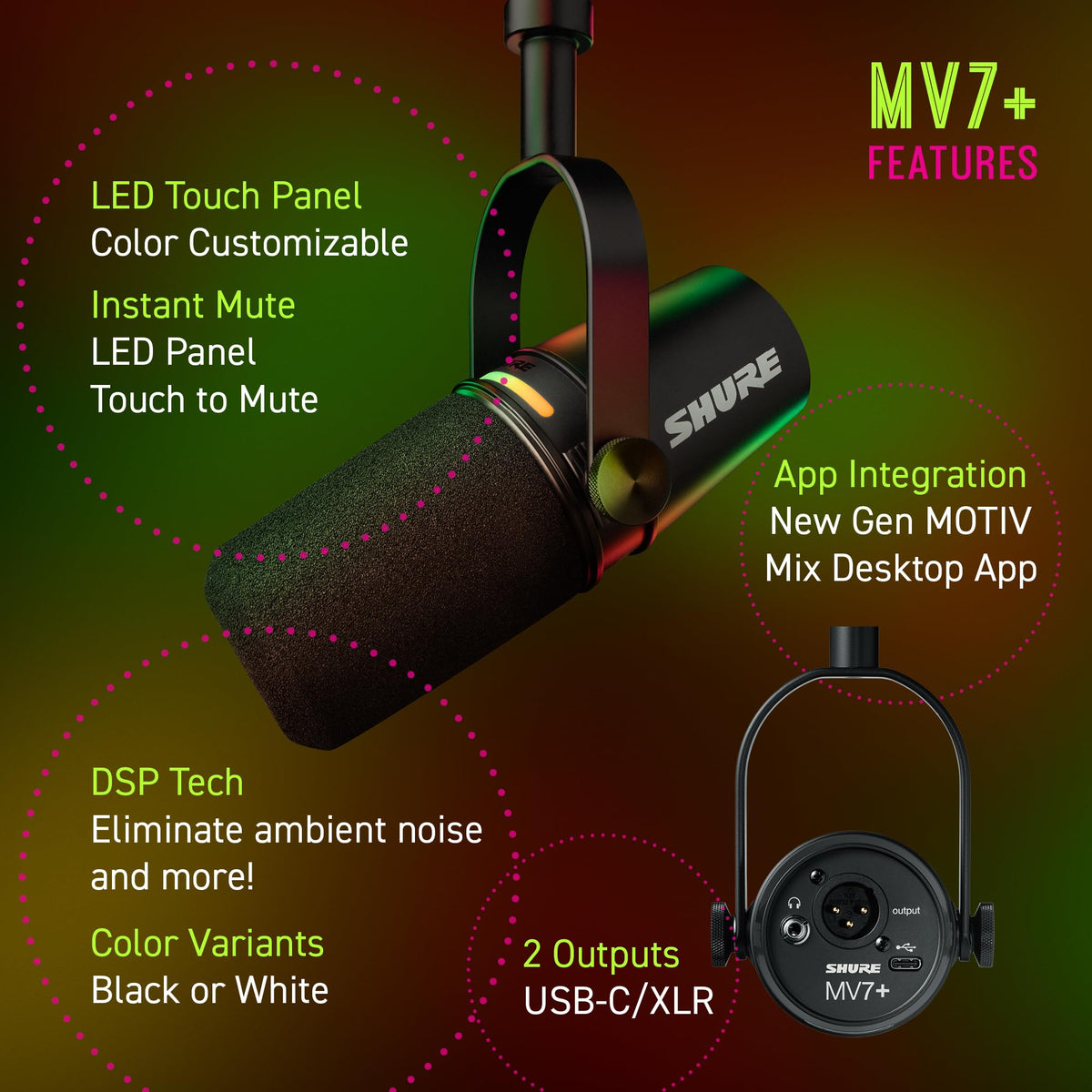 MV7+ USB C XLR Podcast Dynamic Microphone Black for Streaming Recording Broadcasting and Studio