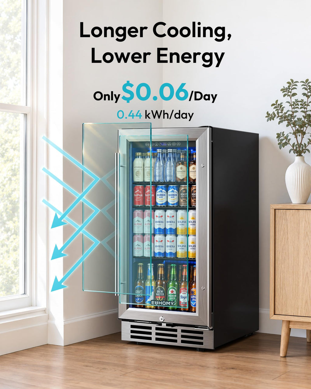 15 Inch Beverage Refrigerator 127 Cans Under Counter Refrigerator for Home Bar Office Kitchen