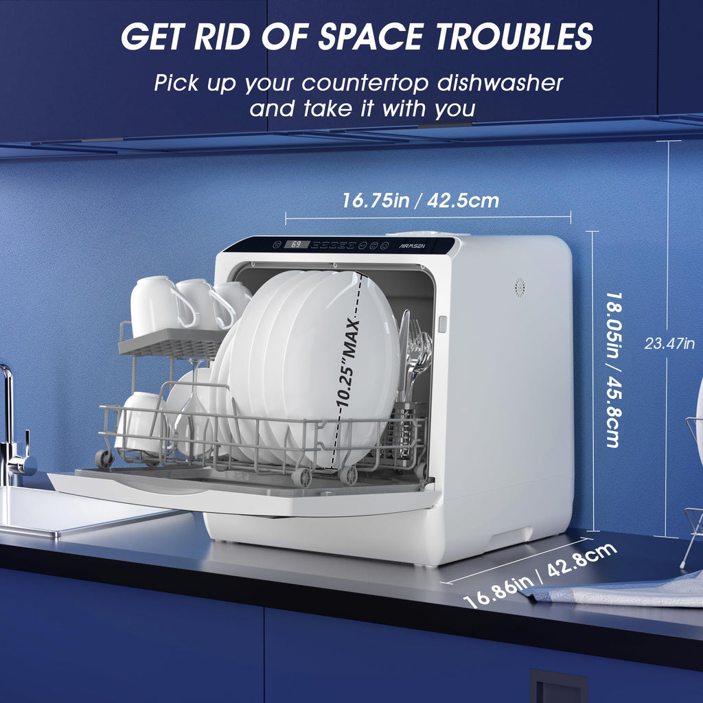 Portable Countertop Dishwasher, No Hookup Needed, Compact Design