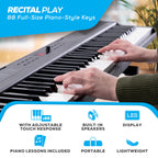 88 Key Digital Piano Keyboard with Built-In Speakers, Beginner Bundle