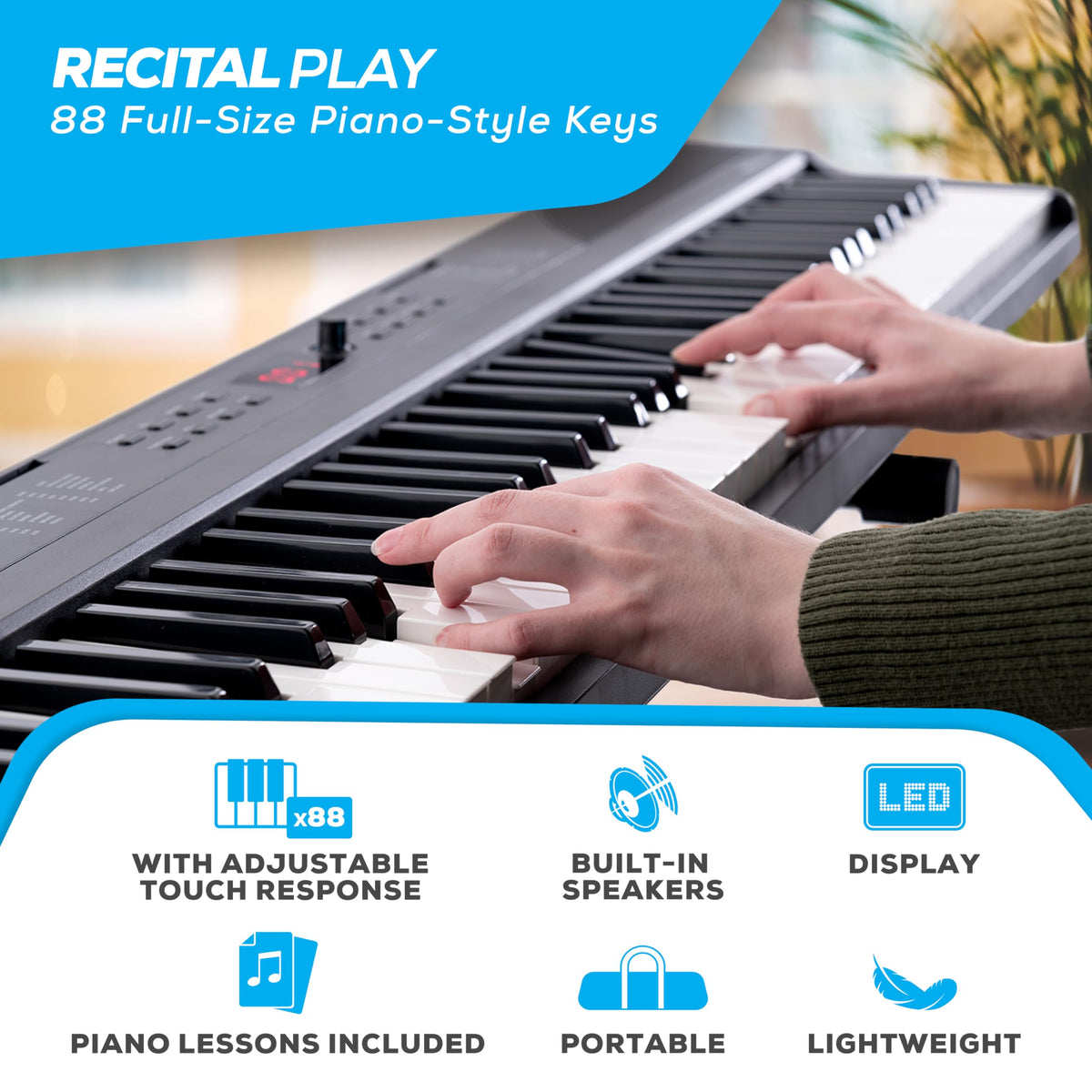 88 Key Digital Piano Keyboard with Built-In Speakers, Beginner Bundle