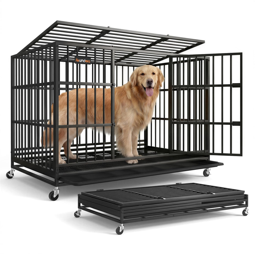 Heavy duty foldable dog crate with 5 minute quick setup double doors portable travel home indoor