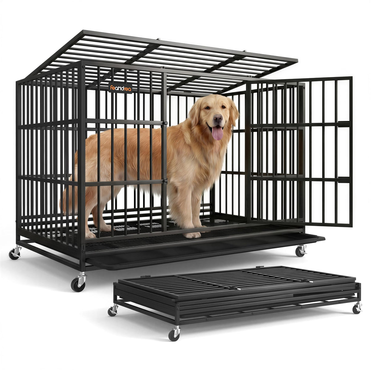 Heavy duty foldable dog crate with 5 minute quick setup double doors portable travel home indoor