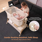 Bedside bassinet 3 in 1 rocking full mesh crib with mattress 6 height adjustable lockable wheels