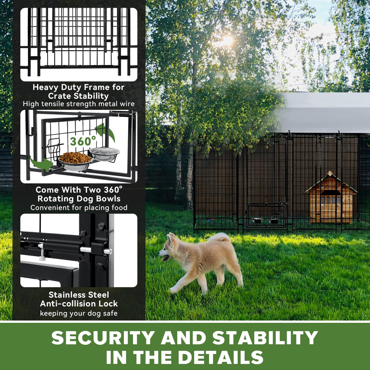 8x4x6 FT Outdoor Dog Kennel for Large Dogs with Silver Roof Heavy Duty Metal Pet Enclosure Exercise Run