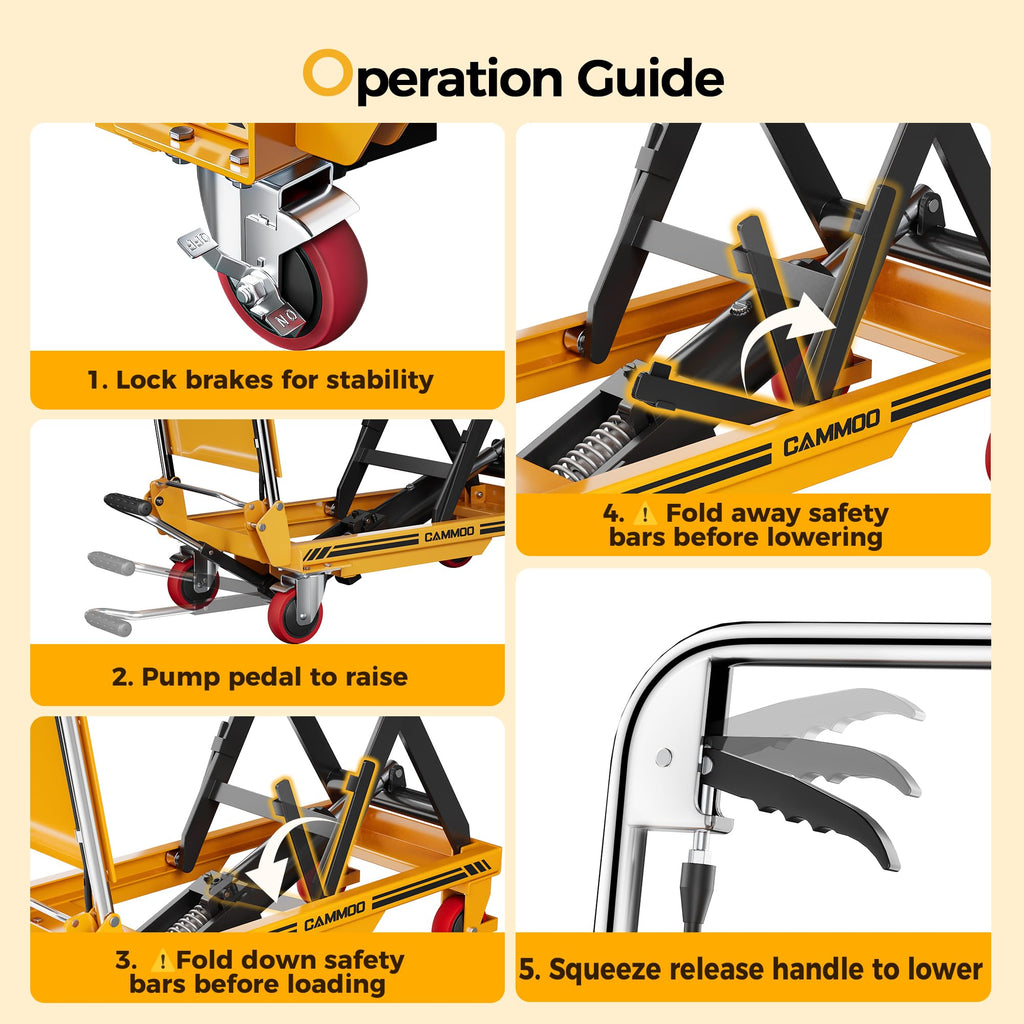 Hydraulic Lift Table Cart 500 lb Load Capacity Foldable Scissor Lift Yellow Portable Heavy Duty