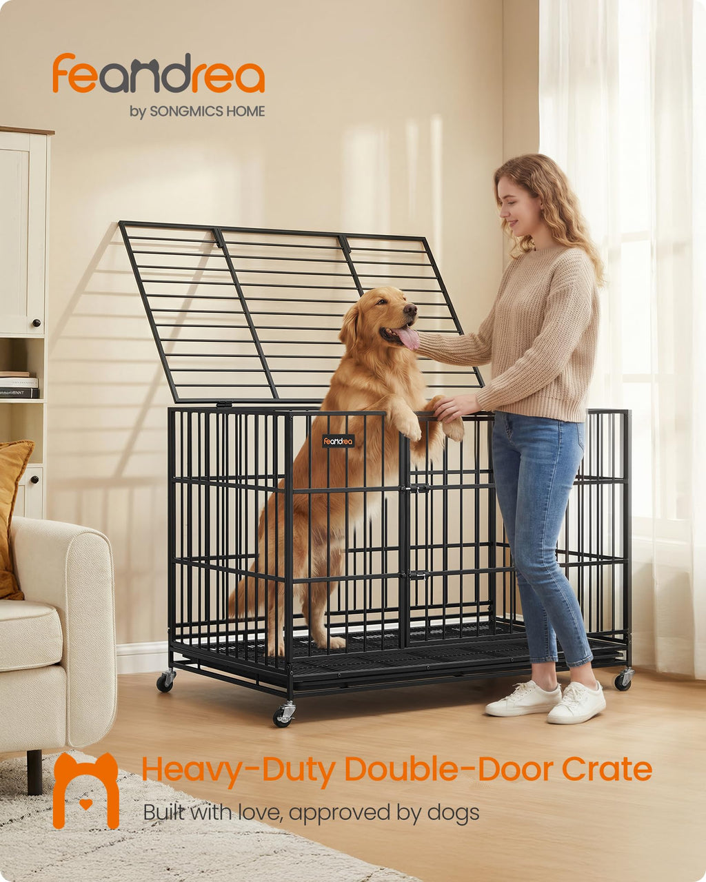 Heavy duty foldable dog crate with 5 minute quick setup double doors portable travel home indoor