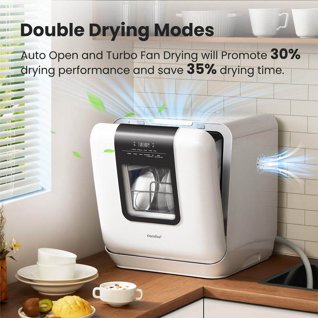 Countertop portable dishwasher 6L built in water tank 7 programs UV hygiene auto door open for apartments RVs