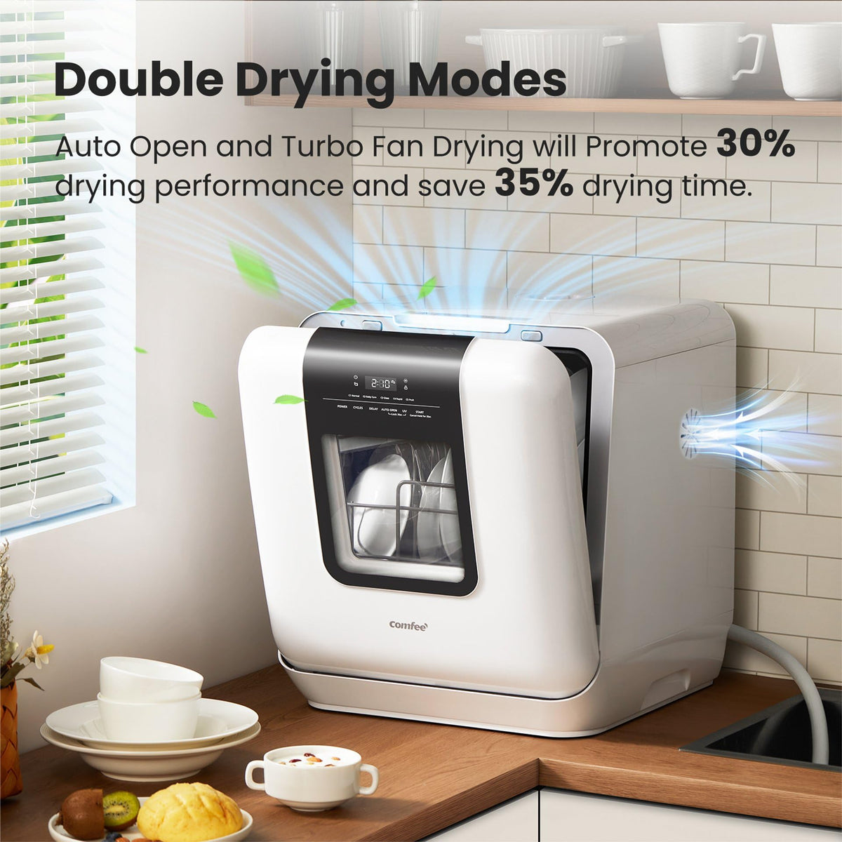 Countertop portable dishwasher 6L built in water tank 7 programs UV hygiene auto door open for apartments RVs