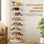7 tier rotating shoe rack 360 degree spinning lazy susan tower acrylic wood shelf closet entryway bedroom