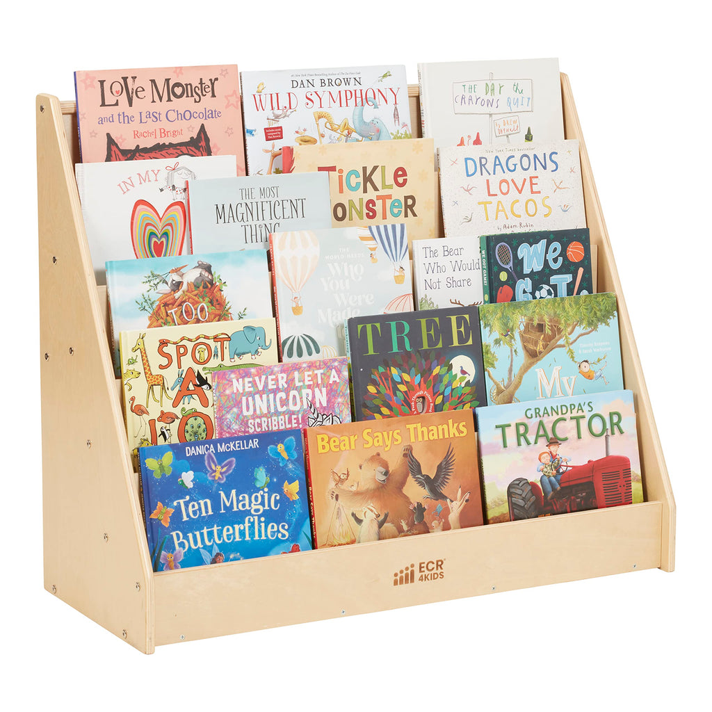 Single Sided Wooden Book Display Shelf for Kids Classroom, 5 Shelves