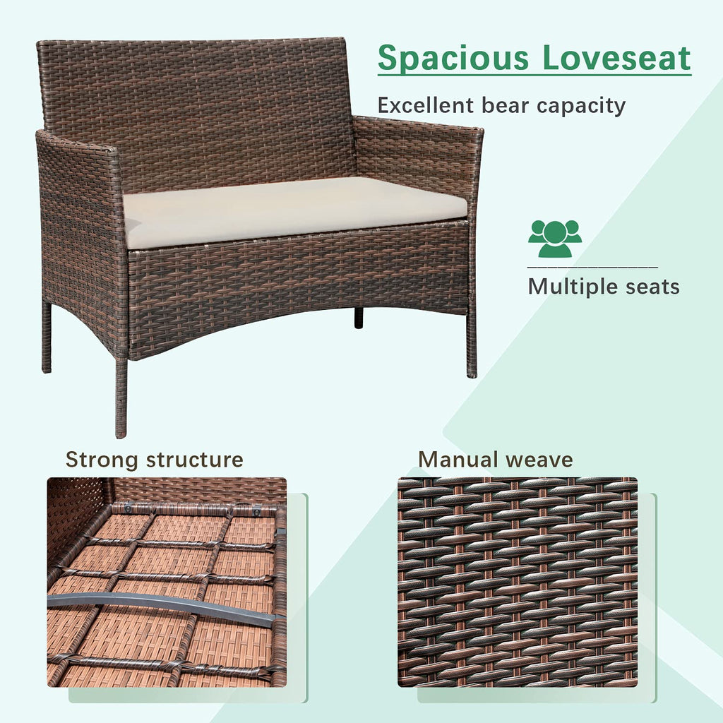 Patio furniture 4 pieces conversation set brown and beige outdoor sofa set for garden backyard