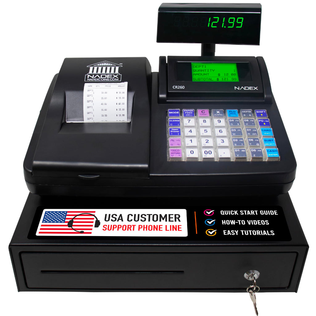 CR260 Cash Register with Steel Drawer Fast Printing User Friendly Interface Compact Black Design