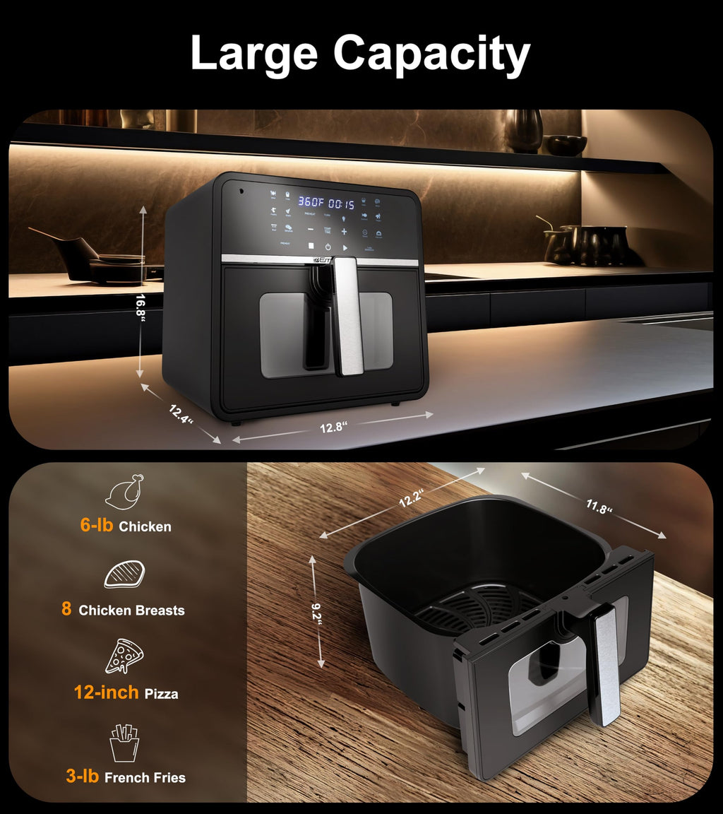 SmartVoice 10QT 6 in 1 Air Fryer 1000 Voice Commands 100 Foods No App No WiFi No Setup Nonstick Basket 1700W