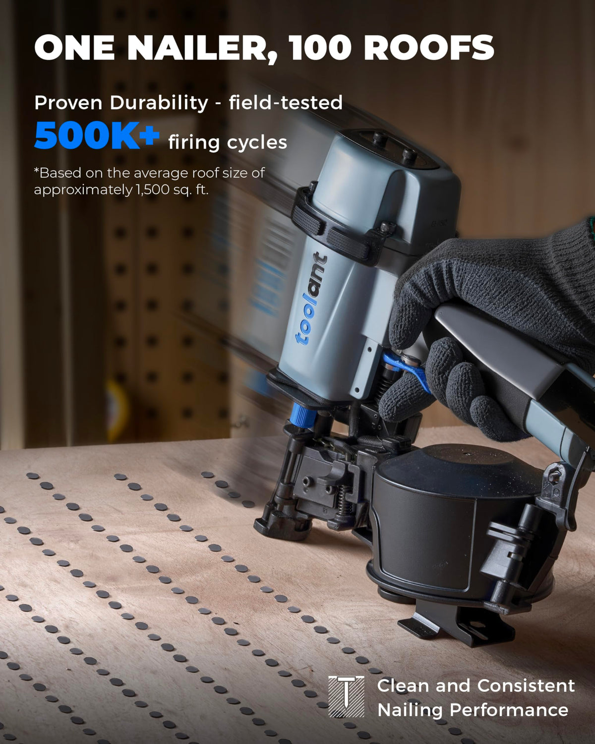 Pneumatic roofing coil nailer tool for 3/4 to 1 3/4 inch 15 degree coil nails professional heavy duty