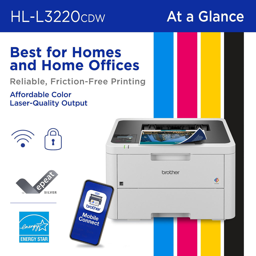 Color Laser Printer HL-L3220CDW Wireless 19 PPM Duplex Mobile Device Compatible 250 Sheet Tray Home Office