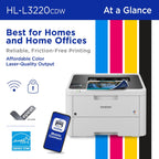 Color Laser Printer HL-L3220CDW Wireless 19 PPM Duplex Mobile Device Compatible 250 Sheet Tray Home Office