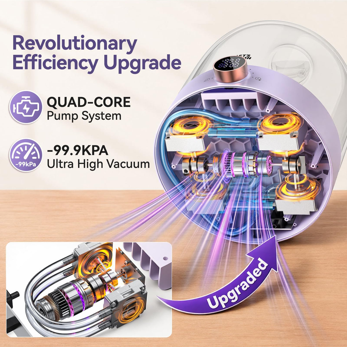 2026 Upgraded Quad Core Pump Resin Bubble Remover 99.9kPa Vacuum for Epoxy Casting Degassing