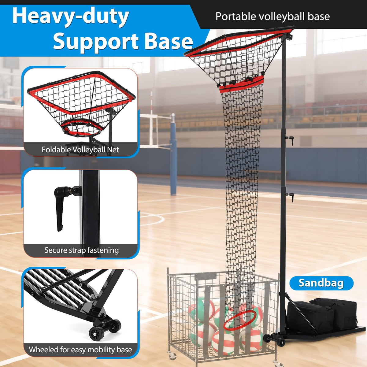 Volleyball Setter Spike Trainer Adjustable Height 93 to 126 Solo Practice Indoor Outdoor 88LBS Sandbag Base