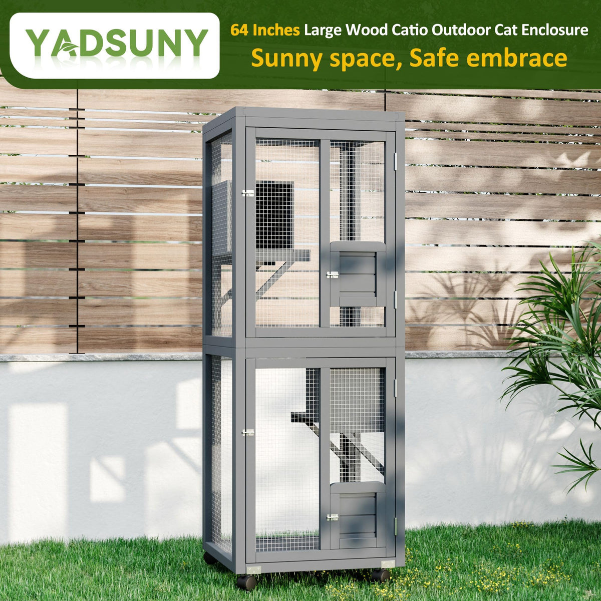 64Inch Outdoor Catio Cat Enclosure Large Cat House Cat Patio Grey for Backyard Garden and Patio