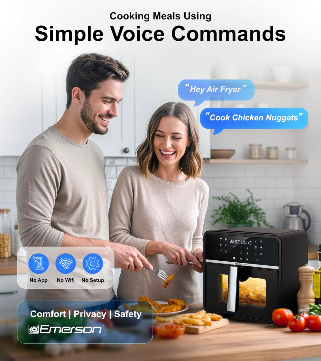 SmartVoice 10QT 6 in 1 Air Fryer 1000 Voice Commands 100 Foods No App No WiFi No Setup Nonstick Basket 1700W
