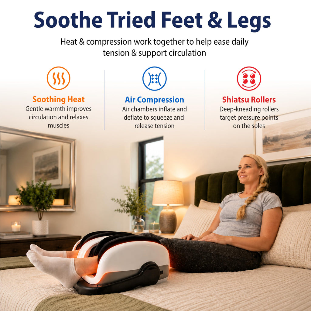 Shiatsu Foot Massager with Heat Standard Size White Deep Kneading Relaxation Therapy for Home Use