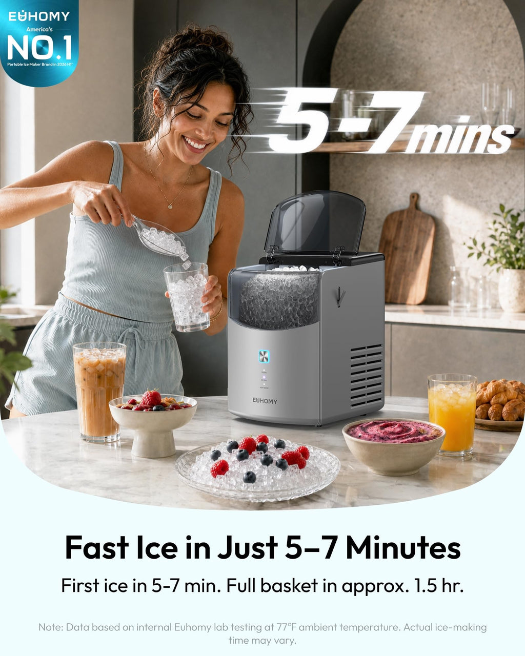 2026 Upgraded Countertop Nugget Ice Maker 35lbs Sonic Crushed Ice Machine for Home Kitchen