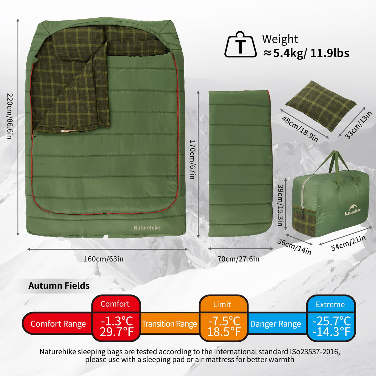 Double Sleeping Bag for Adults with Pillows for Couples and Family 2 Person Camping Hiking Outdoor