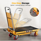 Hydraulic Lift Table Cart 500 lb Load Capacity Foldable Scissor Lift Yellow Portable Heavy Duty