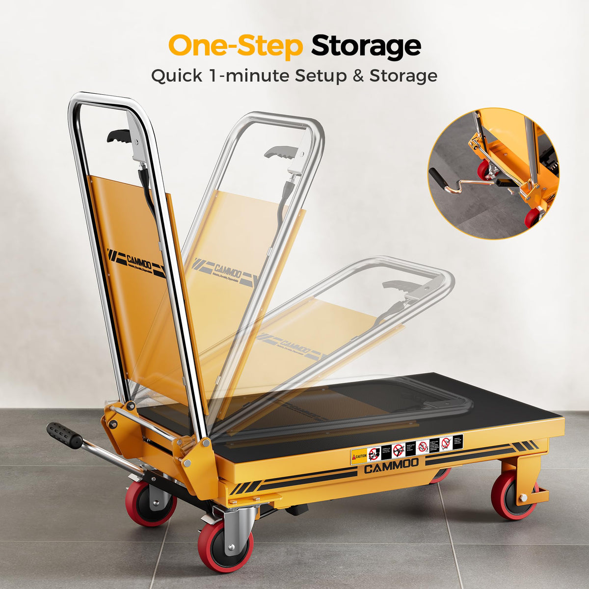 Hydraulic Lift Table Cart 500 lb Load Capacity Foldable Scissor Lift Yellow Portable Heavy Duty