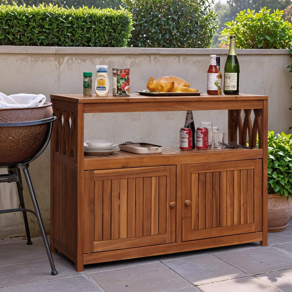 Acacia Wood Outdoor Storage Cabinet Waterproof Potting Table with Weather Resistant Brown Finish