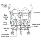 3Dlite Lightweight Folding Side by Side Double Stroller with 5 Point Harness for Infants Toddlers Black