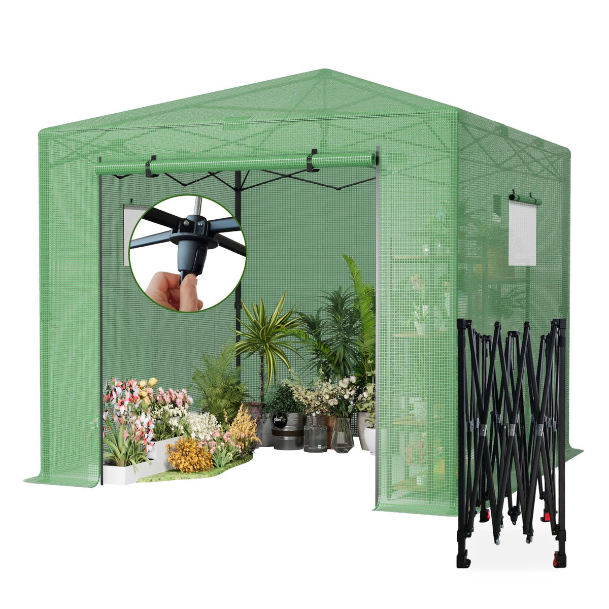 10x10 ft Portable Pop Up Greenhouse for Outdoors Walk In Greenhouse with PE Cover and Mesh Windows