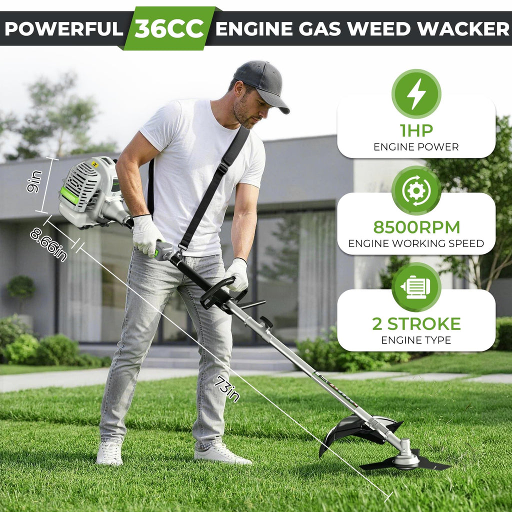 36CC 3 in 1 Gas Powered Weed Trimmer and String Trimmer with Brush Cutter and 3 and 40 Tooth Blades