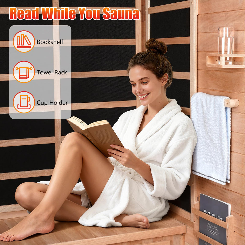 1 to 2 Person Infrared Dry Heat Sauna with Red Light Therapy Bluetooth 7 Color Light 40 x 36 x 73 in Brown