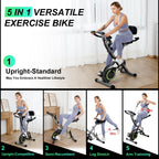 Foldable Exercise Bike 5 in 1 Workout Bike 16 Level Quiet Magnetic Resistance 6.6 lbs Flywheel 300 lb Capacity