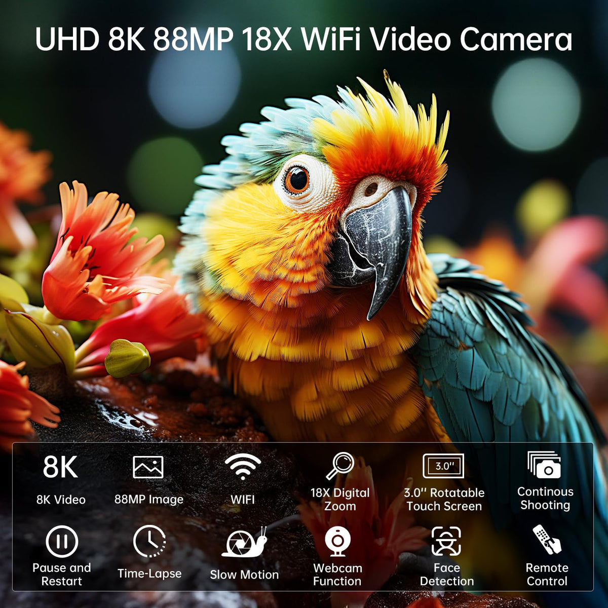 8K Video Camera 88MP WiFi Vlogging for YouTube 18X Zoom IR Night Vision 3.0 Touch Screen Mic Stabilizer Remote