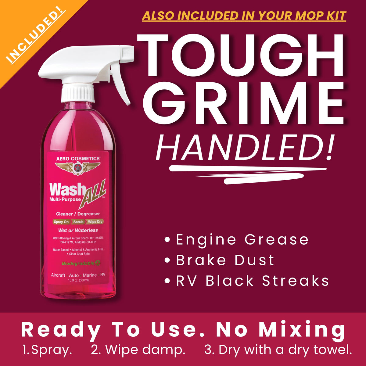 No Rinse Waterless RV Wash Wax Mop Kit with 9 ft Pole for Boat Aircraft Car Truck and RV Cleaning