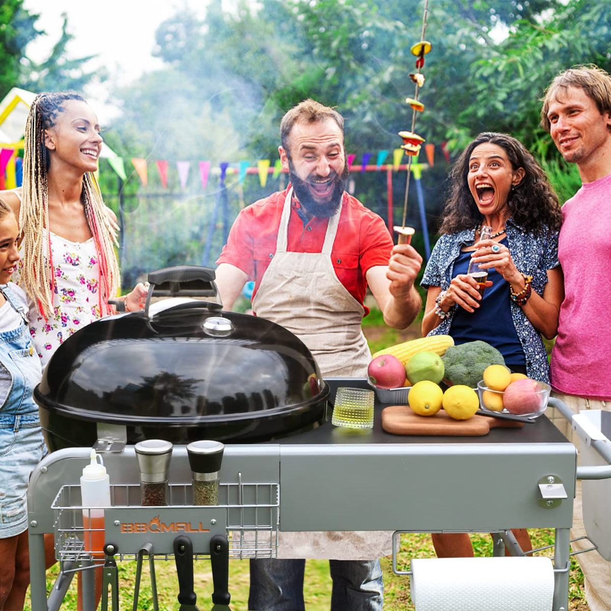 Grill table stand cart for 22 and 18 Original Kettle JumboJoe Master Touch Performer charcoal prep accessories