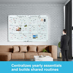 Glass Calendar Whiteboard 72 x 48 Inches Dry Erase Planner Board for Office Home School Use