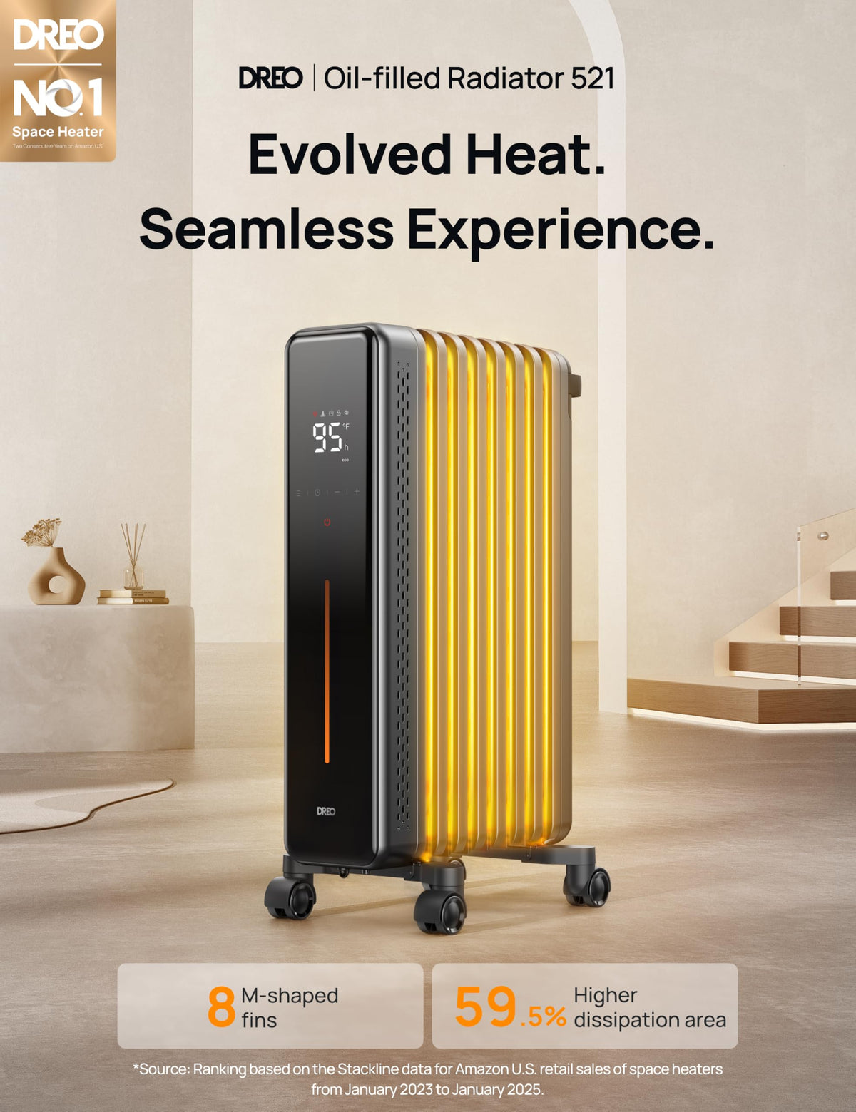 1500W Oil Filled Radiator Heater for Indoor Use Portable Electric Space Heater for Home Office
