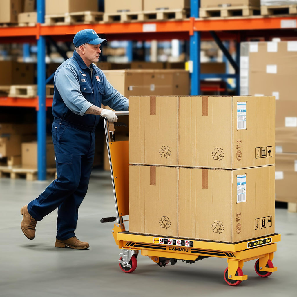 Hydraulic Lift Table Cart 500 lb Load Capacity Foldable Scissor Lift Yellow Portable Heavy Duty